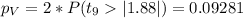 p_V = 2*P(t_{9} |1.88|) =0.09281