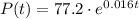 P(t)=77.2\cdot e^{0.016t}