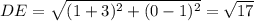 DE = {\sqrt{(1+3)^2 + (0-1)^2} = \sqrt{17}
