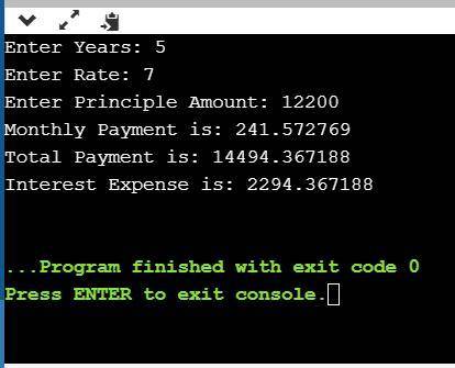Write a complete program to calculate monthly payment given  the following formula  monthly pay=[ ra