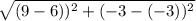 \sqrt{(9 -6))^2 +(-3 -(-3))^2}
