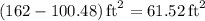 (162-100.48)\,\mathrm{ft}^2=61.52\,\mathrm{ft}^2