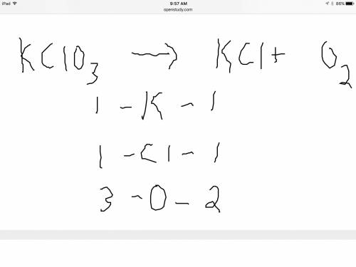 Balance the following equation. then determine the ratio for the products kcl and o2 generated durin