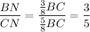 \dfrac{BN}{CN}=\dfrac{\frac{3}{8}BC}{\frac{5}{8}BC}=\dfrac{3}{5}