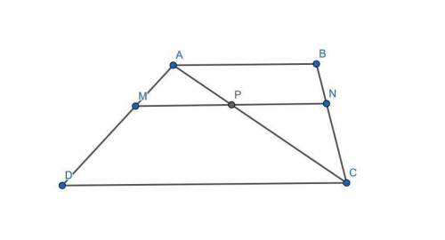 In the trapezoid abcd (ab∥cd) point m∈ad, so that am: md=3: 5. line l ∥ab and going through point m
