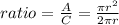 ratio=\frac{A}{C}=\frac{\pi r^2}{2\pi r}