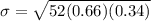 \sigma=\sqrt{52(0.66)(0.34)}