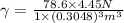 \gamma = \frac{78.6 \times 4.45 N}{1\times (0.3048)^3m^3}