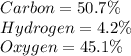 Carbon = 50.7\%\\Hydrogen = 4.2\%\\Oxygen = 45.1\%