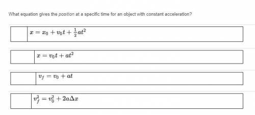 What equation gives the position at a specific time for an object with constant acceleration?