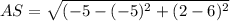 AS = \sqrt{(-5-(-5)^2+(2-6)^2}
