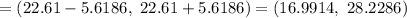 =(22.61-5.6186,\ 22.61+5.6186) =(16.9914,\ 28.2286)