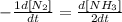 -\frac{1d[N_2]}{dt}=\frac{d[NH_3]}{2dt}