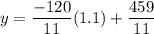 y= \dfrac{-120}{11}(1.1)+\dfrac{459}{11}