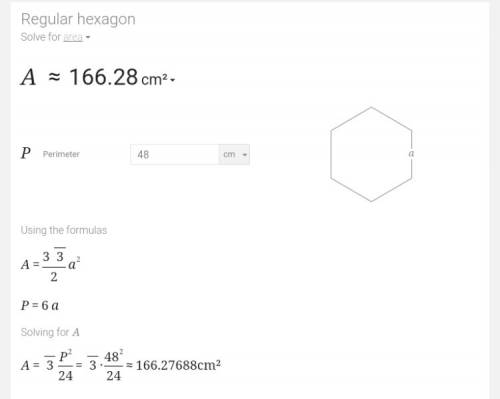 How do i find the area of a regular hexagon with perimeter of 48cm?