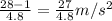 \frac{28-1}{4.8}=\frac{27}{4.8} m/s^2