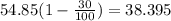 54.85(1 - \frac{30}{100}) = 38.395