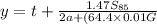 y = t + \frac{1.47 S_{85}}{2a +(64.4\times 0.01 G}