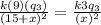\frac{k(9)(q_3)}{(15+x)^2}=\frac{k3q_3}{(x)^2}