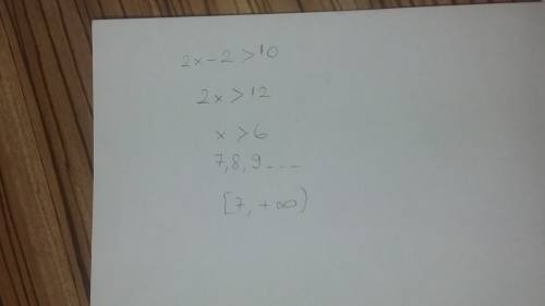 What are the solutions to this equation if the replacement set it 3,4,5,6,7 2x - 2 >  10 btw ther