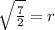 \sqrt{\frac{7}{2}} = r