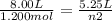 \frac{8.00 L}{1.200 mol} = \frac{5.25 L}{n2}