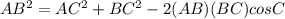 AB^2=AC^2+BC^2-2(AB)(BC) cosC