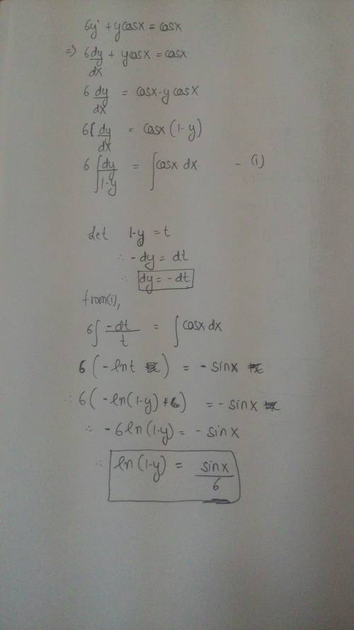 How do you solve this differential equation:  6y'+y*cosx=cosx
