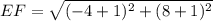 EF=\sqrt{(-4+1)^{2}+(8+1)^{2}}