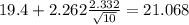 19.4+2.262\frac{2.332}{\sqrt{10}}=21.068