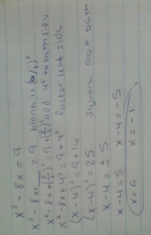 Math  plzz find the roots of the quadratic equation x^2 – 8x = 9 by completing the square. show your
