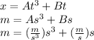x = At^3 + Bt\\m = As^3 + Bs\\m = (\frac{m}{s^3})s^3 + (\frac{m}{s})s