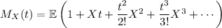 M_X(t)=\mathbb E\left(1+Xt+\dfrac{t^2}{2!}X^2+\dfrac{t^3}{3!}X^3+\cdots\right)