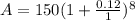 A=150(1+\frac{0.12}{1})^{8}