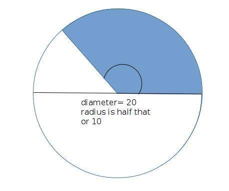 What is the area of a shaded sector if the diameter is 20