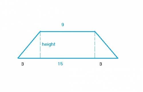 An isosceles trapezoid has base angles of 45° and bases of lengths 9 and 15. the area of the trapezo