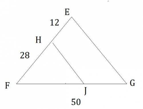 N in a feg point h is between points e and f. point j is between points eh = 12, hf= 28, and fg = 50