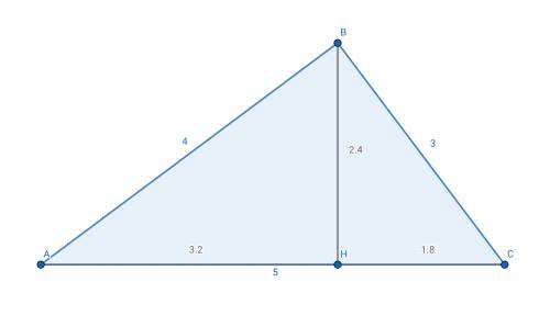 In triangle △abc, ∠abc=90°, bh is an altitude. find the missing lengths. ab=4 and bc=3, find ah, ch