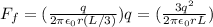 F_f = (\frac{q}{2\pi \epsilon_0 r(L/3)})q = (\frac{3q^2}{2\pi \epsilon_0 rL})