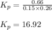 K_p=\frac{0.66}{0.15\times 0.26}\\\\K_p=16.92