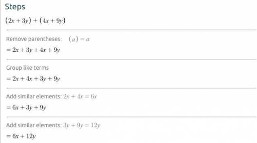 (2x+3y)+(4x+9y) how do i simplify it