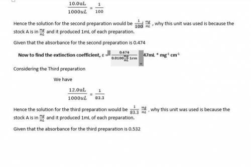 Calculate the extinction coefficient where the concentration is in mg/ml and the path length is 1 cm