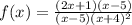 f(x)=\frac{(2x+1)(x-5)}{(x-5)(x+4)^2}