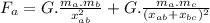 F_a=G. \frac{m_a.m_b}{x_{ab}^2} +G. \frac{m_a.m_c}{(x_{ab}+x_{bc})^2}