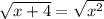 \sqrt{x+4} = \sqrt{x^{2} }