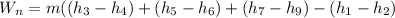 W_n=m((h_3-h_4)+(h_5-h_6)+(h_7-h_9)-(h_1-h_2)