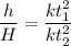 \dfrac{h}{H}=\dfrac{kt_1^2}{kt_2^2}