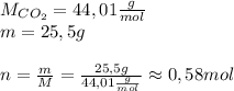 M_{CO_{2}}=44,01\frac{g}{mol}\\&#10;m=25,5g\\\\&#10;n=\frac{m}{M}=\frac{25,5g}{44,01\frac{g}{mol}}\approx0,58mol