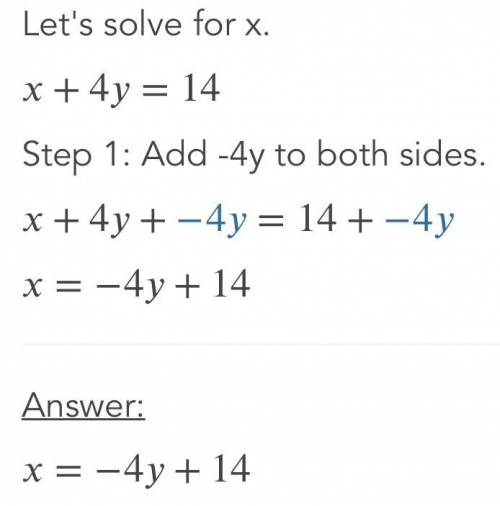 Solve the system of linear equations by substitution.  x+4y=14  3x+7y=22