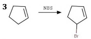 Construct a three-step synthesis of 3-bromocyclopentene from cyclopentane. drag the appropriate item